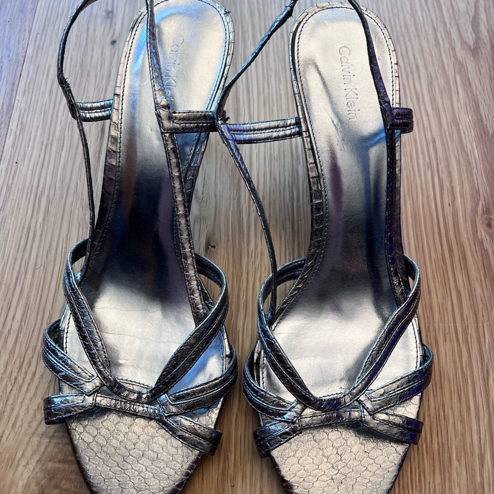 Calvin Klein Metallic Silver Strappy Heels